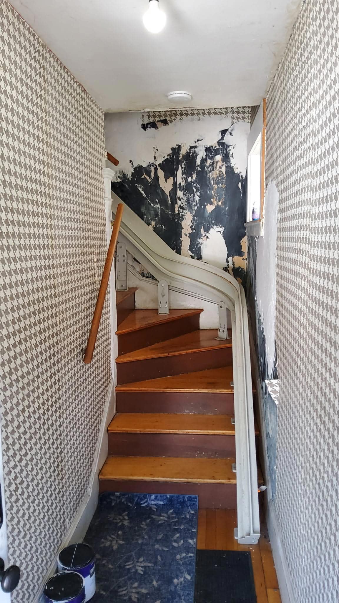 Wooden staircase before restoration